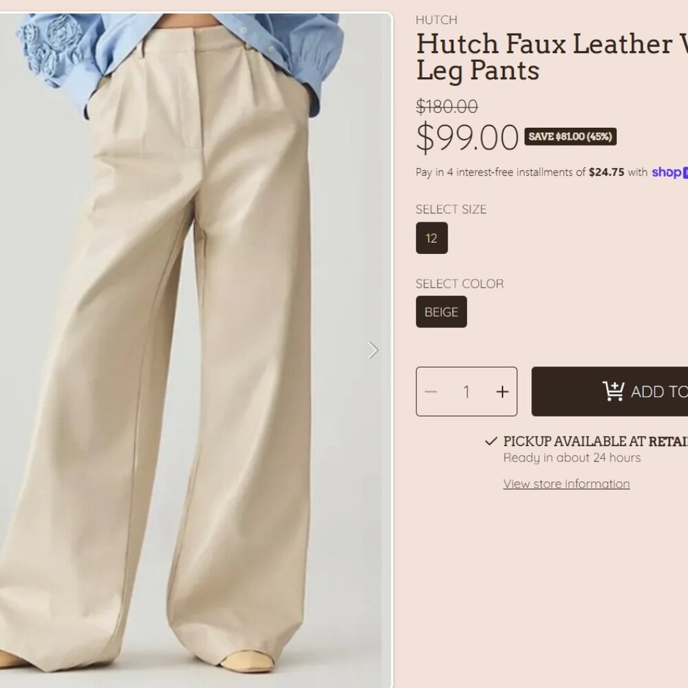 Anthropologie X Hutch Faux Leather Wide-Leg Pants in Pearl